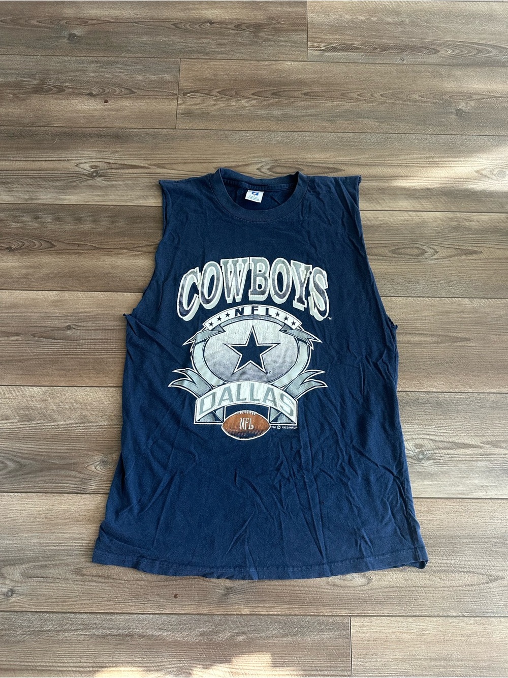 1992 VTG Dallas Cowboys Football Logo 7 Cutoff Shirt Navy Sz L